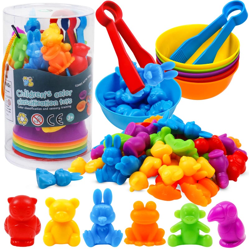 NAODONGLI Counting Color Sorting Toys Animals Matching Games with Rainbow Bowls,Preschool Learning Educational Montessori Sensory Training Activities Toys Easter Gift for 3 4 5 Year Old Toddlers - Image 1