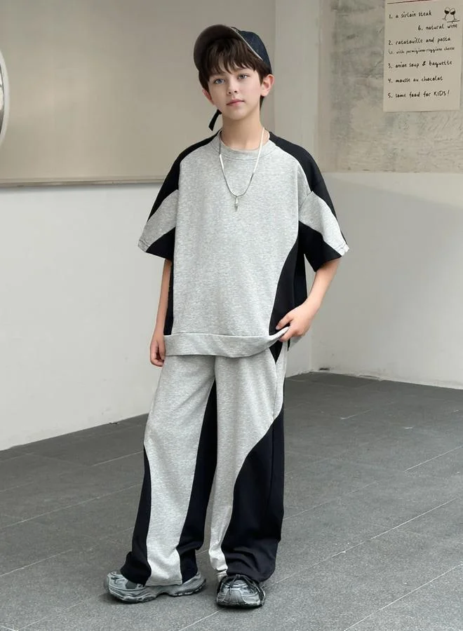 Take Two Boys Grey Color Block T-Shirt and Pants Set