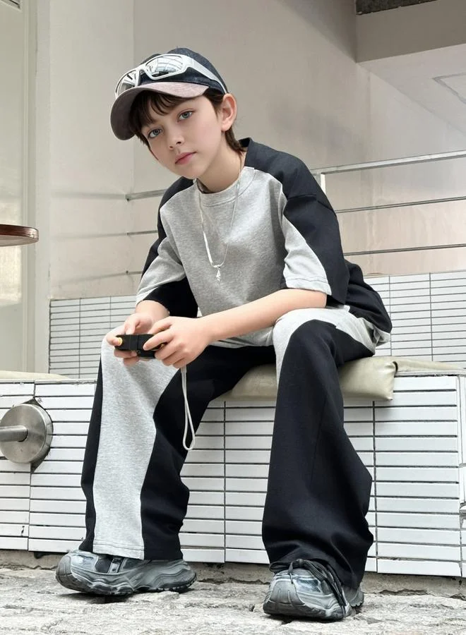 Take Two Boys Grey Color Block T-Shirt and Pants Set
