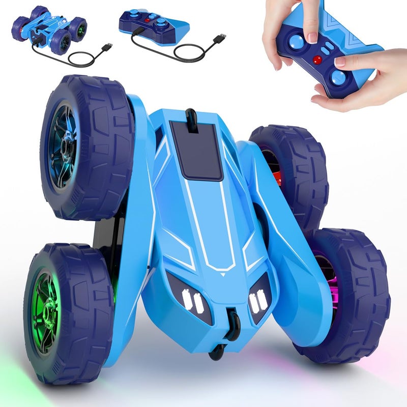 MaxTronic Remote Control Car Rechargeable RC Cars Remote Controller 20kmh Double Sided 360 Rotation Stunt Stunt Crawler with LED Lights for Boys Girls Aged 313 - Image 3