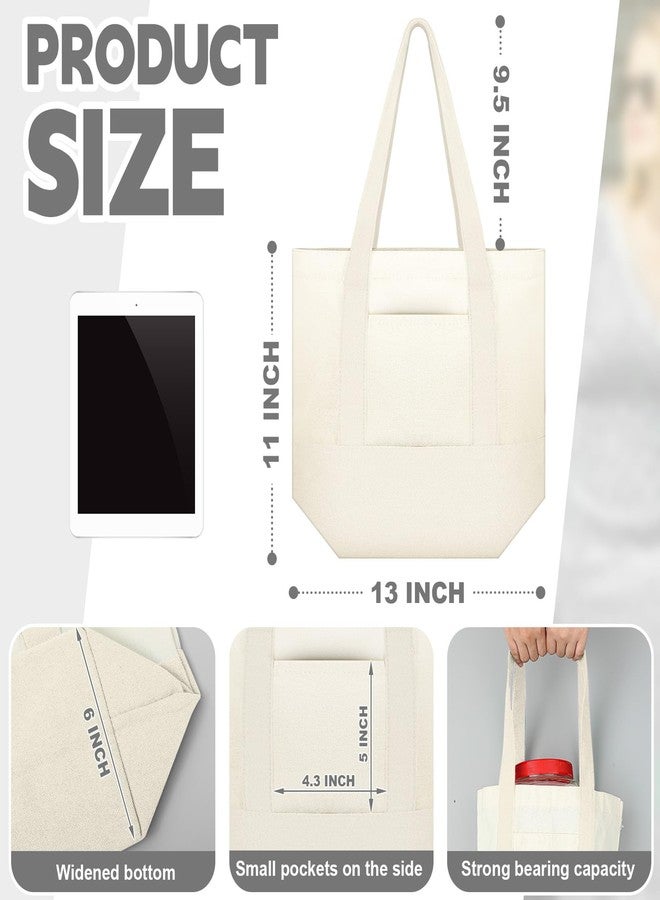 Amylove Canvas Tote Bag with Pockets Duty Canvas Sublimation Blank Small Bag Mini Reusable Tote for Crafts DIY(13" X 11",Natural Color,1 Pcs) - Image 2