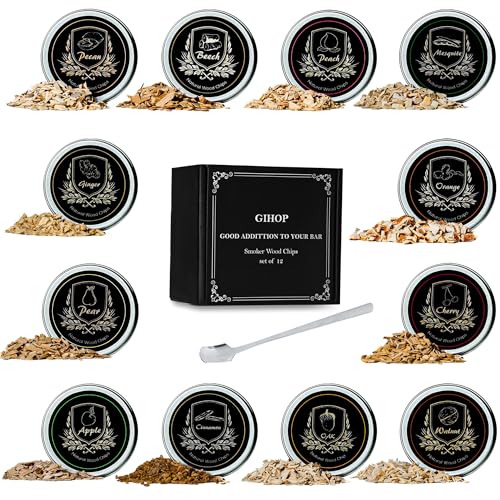 GIHOP Cocktail Smoker Chips, 12 Flavors Wood Chips Orange Cinnamon Ginger Apple Beech Pear Cherry Oak Walnut Pecan/Hickory Mesquite Peach for Cocktails, Whiskey, Bourbon, Smoking Gun, Bar, Smoker Accessory - Image 1