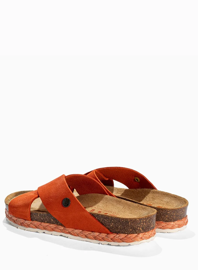 BAYTON Burgos Leather Double Strap Flat Sandals