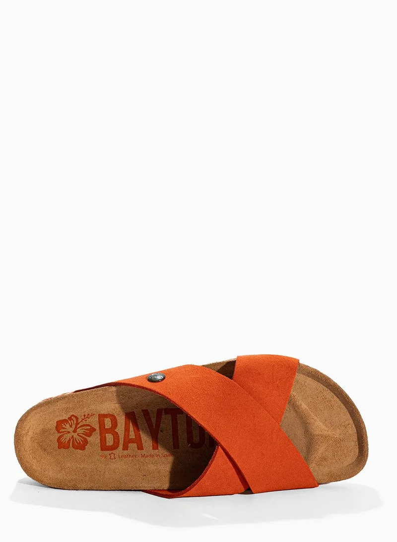 BAYTON Burgos Leather Double Strap Flat Sandals