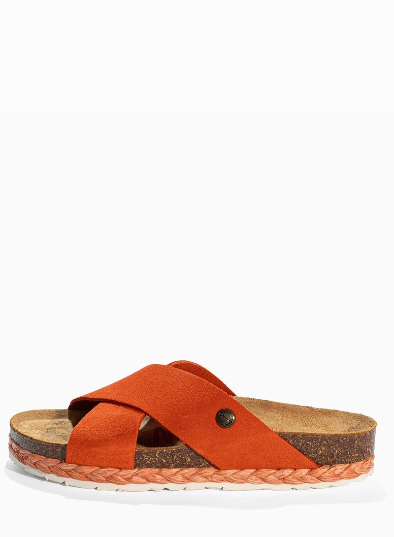BAYTON Burgos Leather Double Strap Flat Sandals