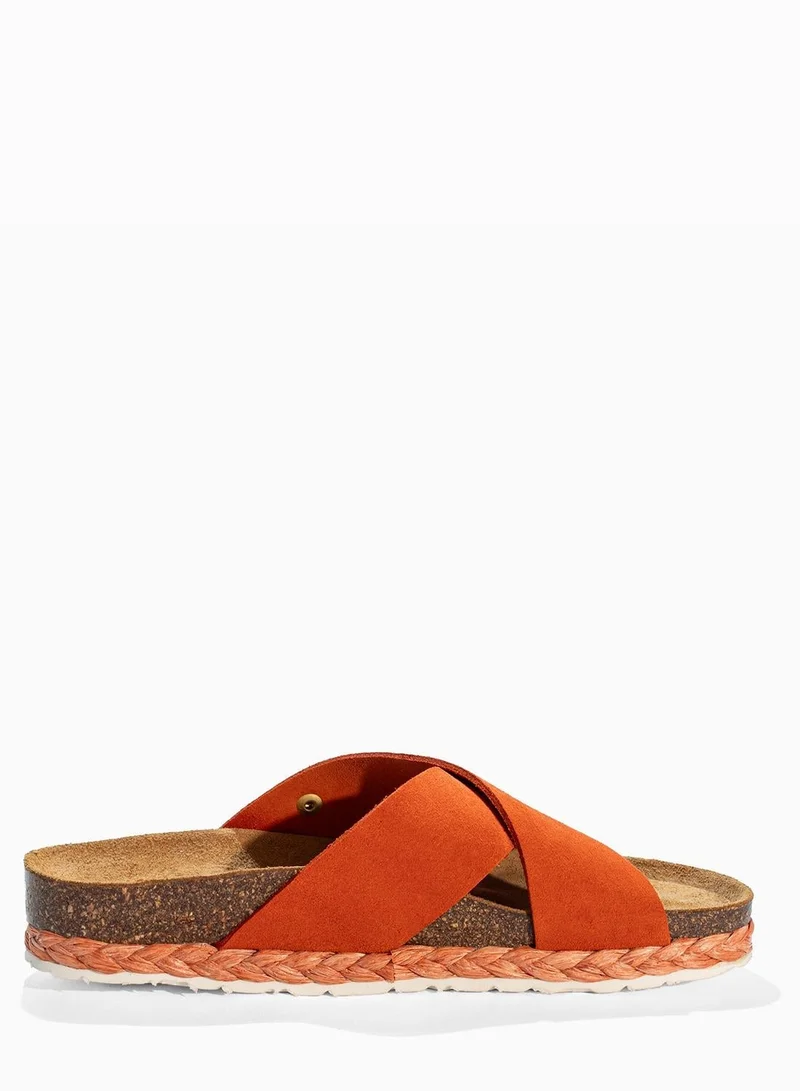 BAYTON Burgos Leather Double Strap Flat Sandals