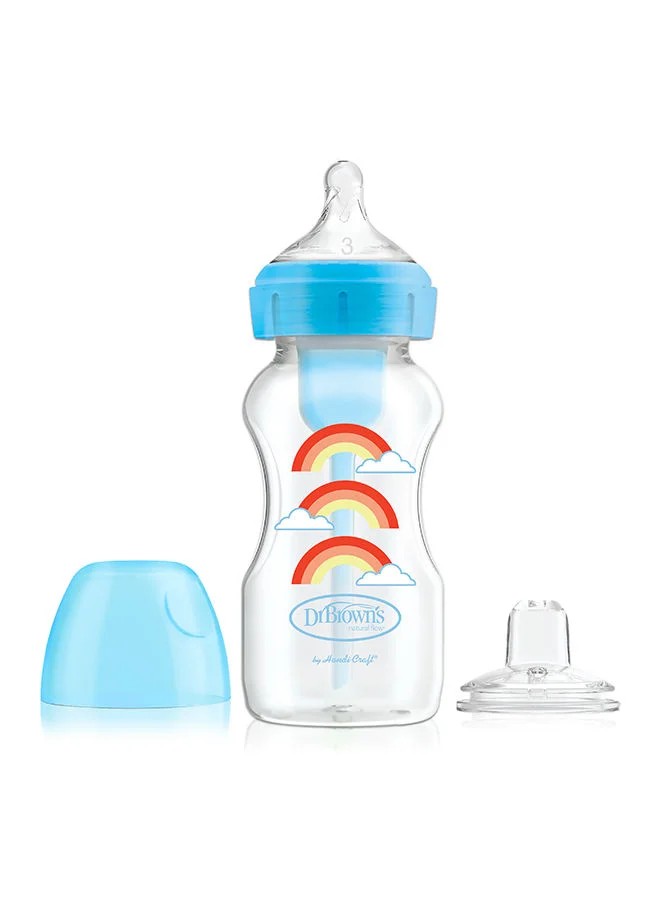 Dr. Brown’s PP Wide-Neck Options And Pink Hearts Bottle With Sippy Spout And Level 3 Nipple in Bottle, 1-Pack of 1, 9 oz/270 ml - Blue