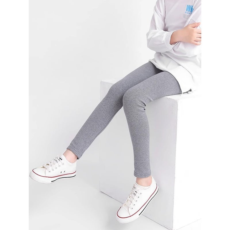 Girls' Leggings Spring And Autum White Outer Wear Kidsren'S Black Autum Pure Cotton Gray Baby Fleece-Lined Thick Long Pants - Image 3