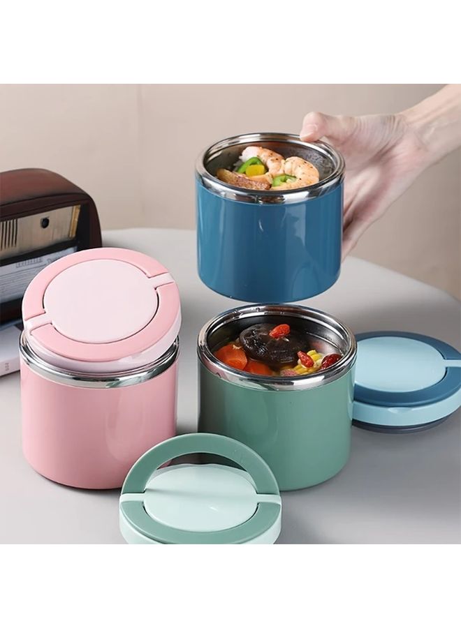 Stainless Steel Insulated Lunch Box 630ml Leakproof Stackable Container Hot Cold Separation For Office School Camping Picnic Pink - Image 1