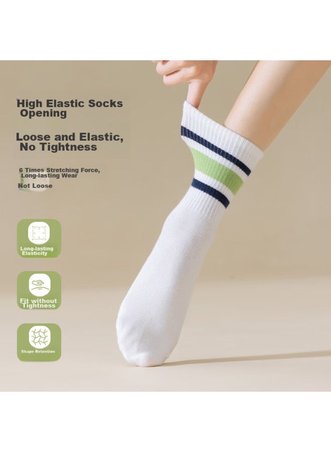 MIIOW MIIOW 5 Pairs Of Women's Socks, Trendy Striped Mid-calf Socks, Summer Sports Long Socks, Seamless Socks To Match Shark Pants  - Image 5