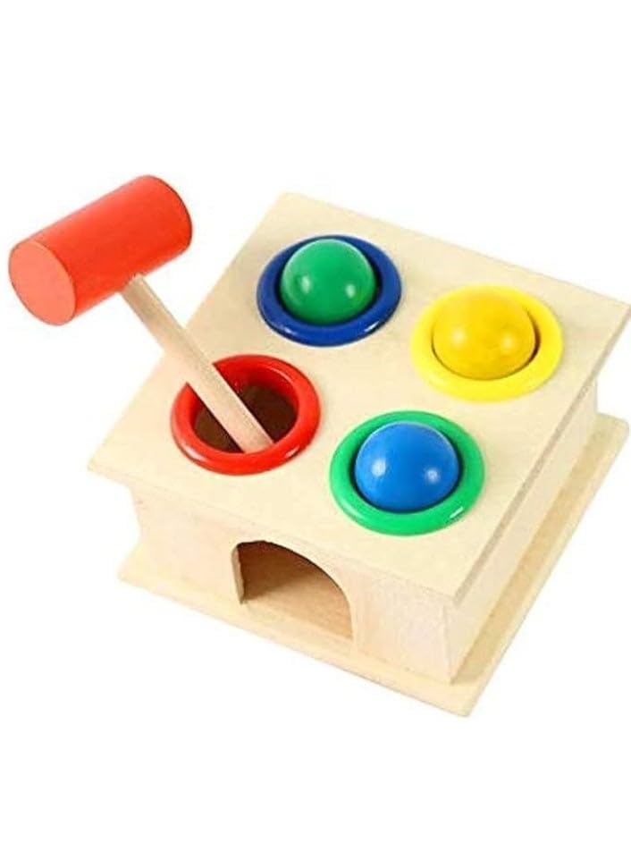 Wooden Hammer Pounding Toy with Colored Balls, Early Learning Montessori Game for Ages 1-3 Years, Fine Motor Skills Development