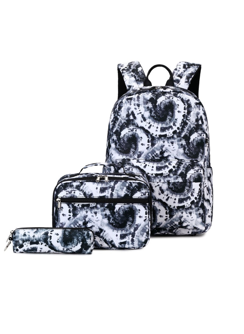 Loquat Printed Three-Piece School Bags Large Capacity Space Backpack Black  - Image 1