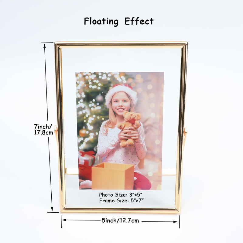 أهاجو Ahago Gold Floating Frame (5 "" x7 "" عمودي) للصورة 4x6 3.5x5 2x3 على الطاولة الجرف صورة إطار هدية راقية لمهرجان الزفاف منزل أو مكتب د؟ - Image 2