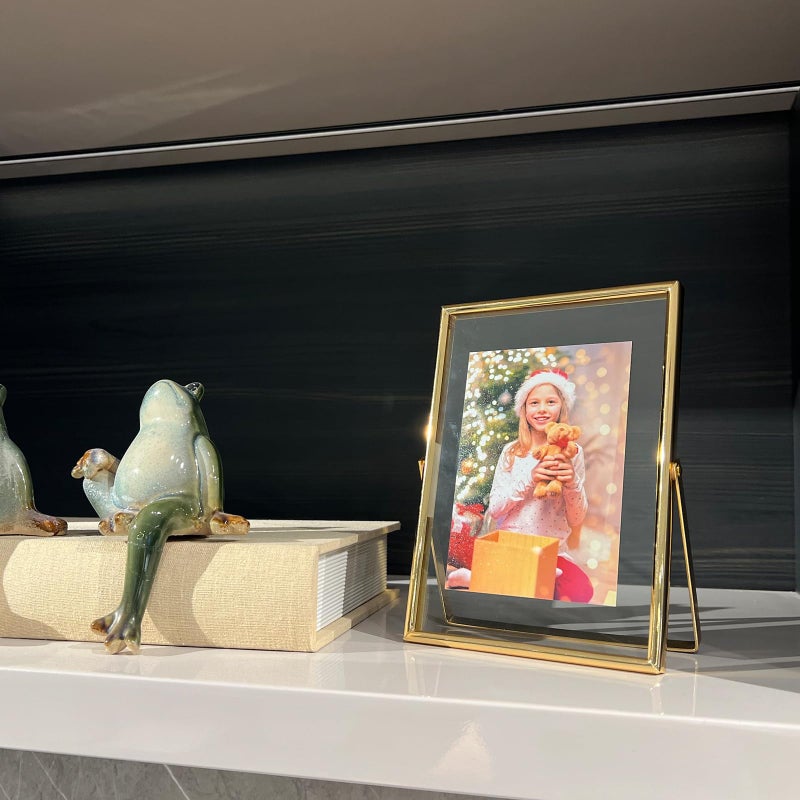 أهاجو Ahago Gold Floating Frame (5 "" x7 "" عمودي) للصورة 4x6 3.5x5 2x3 على الطاولة الجرف صورة إطار هدية راقية لمهرجان الزفاف منزل أو مكتب د؟ - Image 5
