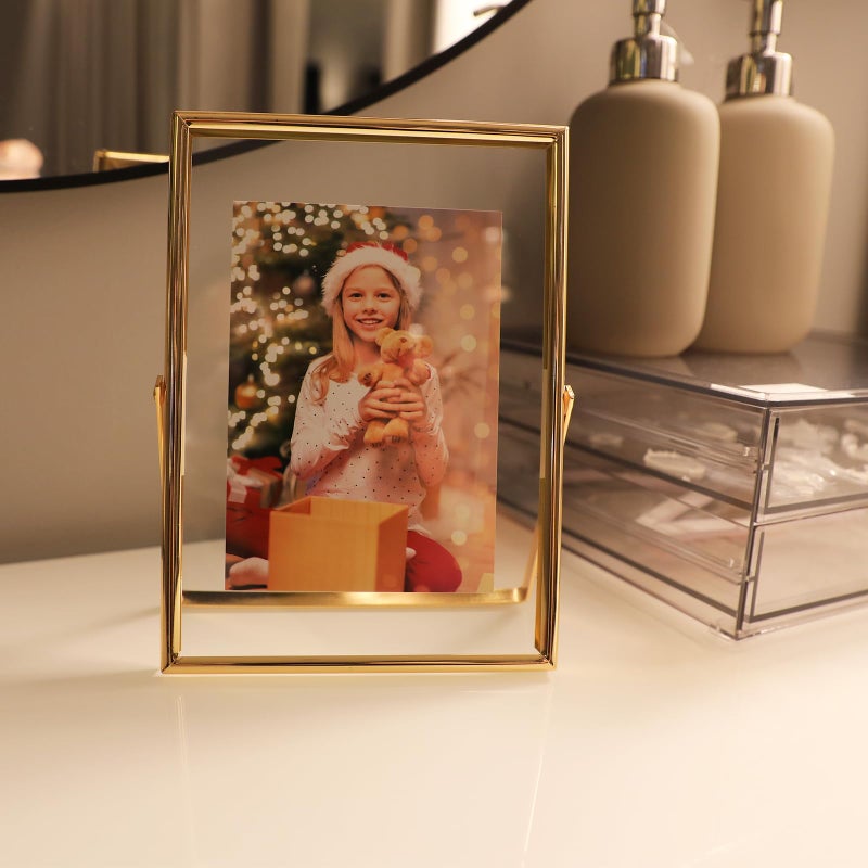 أهاجو Ahago Gold Floating Frame (5 "" x7 "" عمودي) للصورة 4x6 3.5x5 2x3 على الطاولة الجرف صورة إطار هدية راقية لمهرجان الزفاف منزل أو مكتب د؟ - Image 4