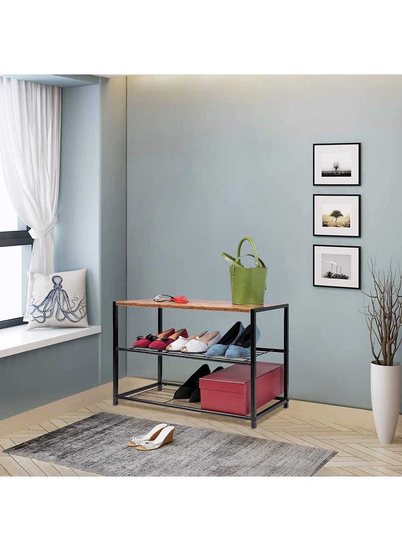 INDIAN DECOR INDIAN DECOR 45999 Shoe Rack 2 Tier Shoe Bench with Seat Standing Metal Wood Shoe Storage Cabinet cupboards Organizer for Hallway Made in India  - Image 2