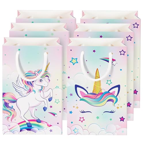 WERNNSAI 16PCS Unicorn Gift Bags Rainbow Unicorn Party Supplies Goodie Bags for Girls Kids Birthday Unicorns Party Favor Bag with Handles Candy Treat Bag for Baby Shower Supplies - Image 1
