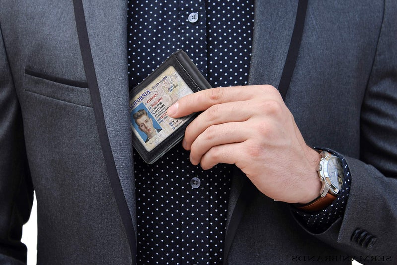 SERMAN BRANDS محفظة سِيرمان براندز RFID مضادة للتداخل نحيفة قابلة للطي من الجلد الأصلي للرجال مع مشبك نقود هدية رقيقة (أسود فحمي 1.S) - Image 2