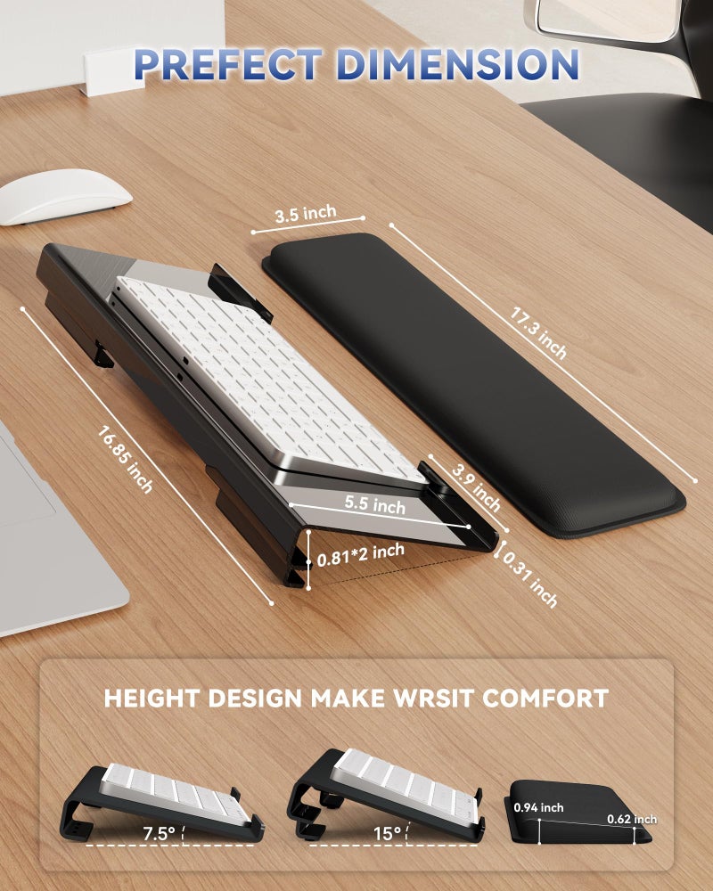 Laborio Computer Keyboard Stand for Desktop, 2-Level Height Adjustment Keyboard Wrist Rest, Non-Slip Key Board Riser Pad for Office, Gaming, and Home Desks - Image 3