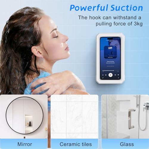 Aourxiv Shower Phone Holder Waterproof, Multi-Angle Adjustable Wall Mounted Phone Holder for Bathroom Bathtub Kitchen Mirror, Compatible with All 4-7" Smartphones - Image 5