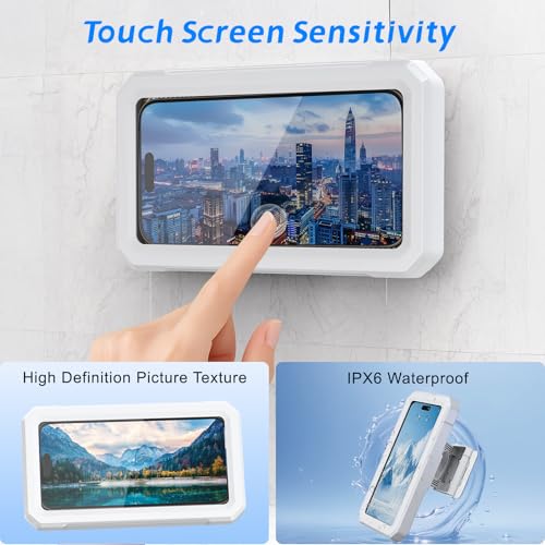 Aourxiv Shower Phone Holder Waterproof, Multi-Angle Adjustable Wall Mounted Phone Holder for Bathroom Bathtub Kitchen Mirror, Compatible with All 4-7" Smartphones - Image 3