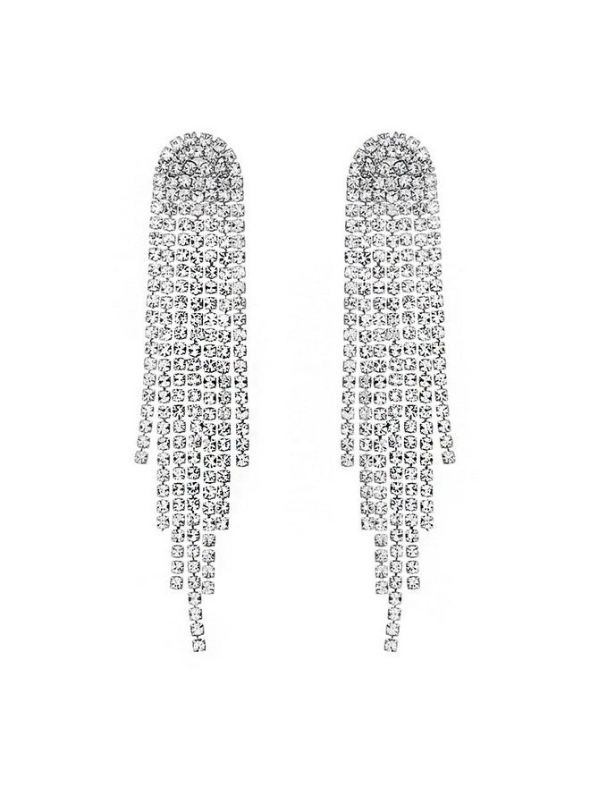 SELOVO Clear Austrian Crystal Chandelier Tassel Long Statement Dangle Earrings Drop Earrings Dangly Earrings Dangling Earrings For Women Silver Tone - Image 1