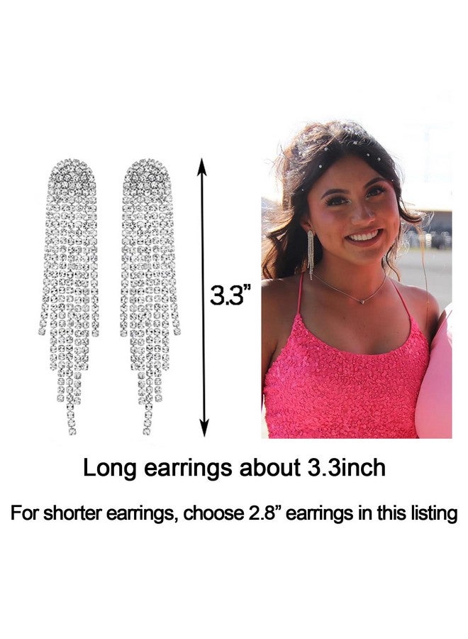 SELOVO Clear Austrian Crystal Chandelier Tassel Long Statement Dangle Earrings Drop Earrings Dangly Earrings Dangling Earrings For Women Silver Tone - Image 2