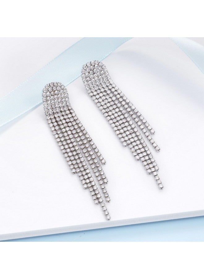 SELOVO Clear Austrian Crystal Chandelier Tassel Long Statement Dangle Earrings Drop Earrings Dangly Earrings Dangling Earrings For Women Silver Tone - Image 5