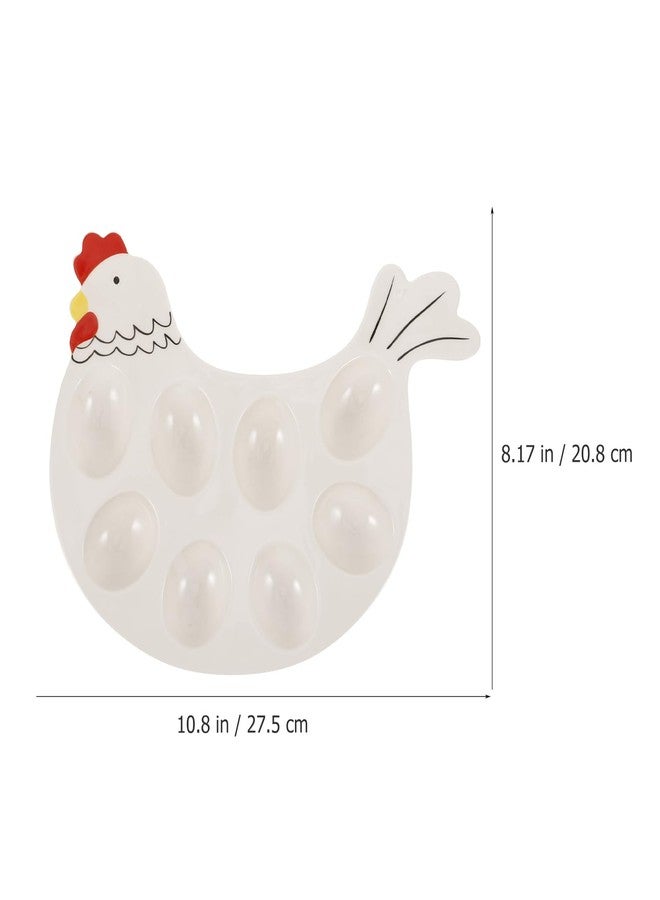 Garneck Ceramic Deviled Egg Platter Holder Chicken Shape Porcelain Egg Tray Easter Egg Dish Tray Hen Modelling 8-Cup Egg Dish for Kitchen Refrigerator Countertop Easter Party Display - Image 4