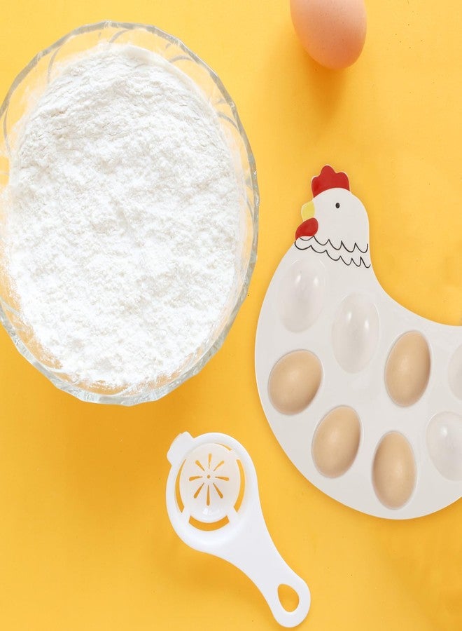 Garneck Ceramic Deviled Egg Platter Holder Chicken Shape Porcelain Egg Tray Easter Egg Dish Tray Hen Modelling 8-Cup Egg Dish for Kitchen Refrigerator Countertop Easter Party Display - Image 3
