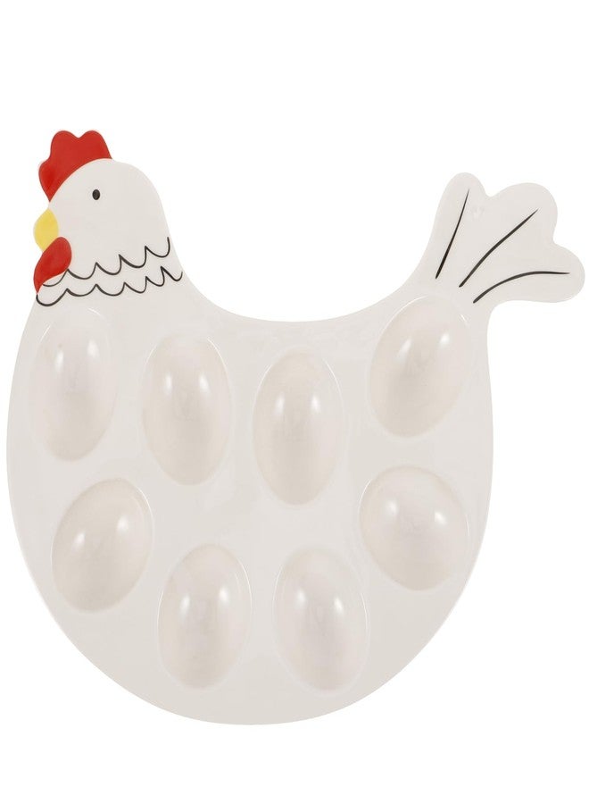 Garneck Ceramic Deviled Egg Platter Holder Chicken Shape Porcelain Egg Tray Easter Egg Dish Tray Hen Modelling 8-Cup Egg Dish for Kitchen Refrigerator Countertop Easter Party Display - Image 1
