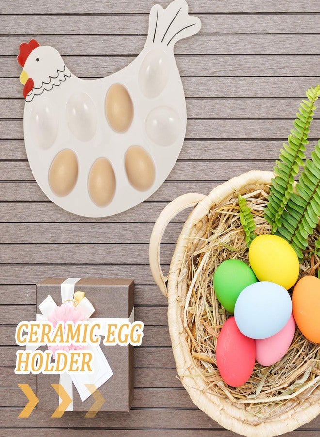 Garneck Ceramic Deviled Egg Platter Holder Chicken Shape Porcelain Egg Tray Easter Egg Dish Tray Hen Modelling 8-Cup Egg Dish for Kitchen Refrigerator Countertop Easter Party Display - Image 2