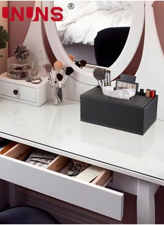 UNUNS Multifunctional Tissue Box Cover Holder,PU Leather Nightstand Organizer For Bathroom Vanity Countertops Decor,Napkin Dryer Dispenser,3-Compartments,Tissue Desk Organizer For Home Office Car  - Image 3