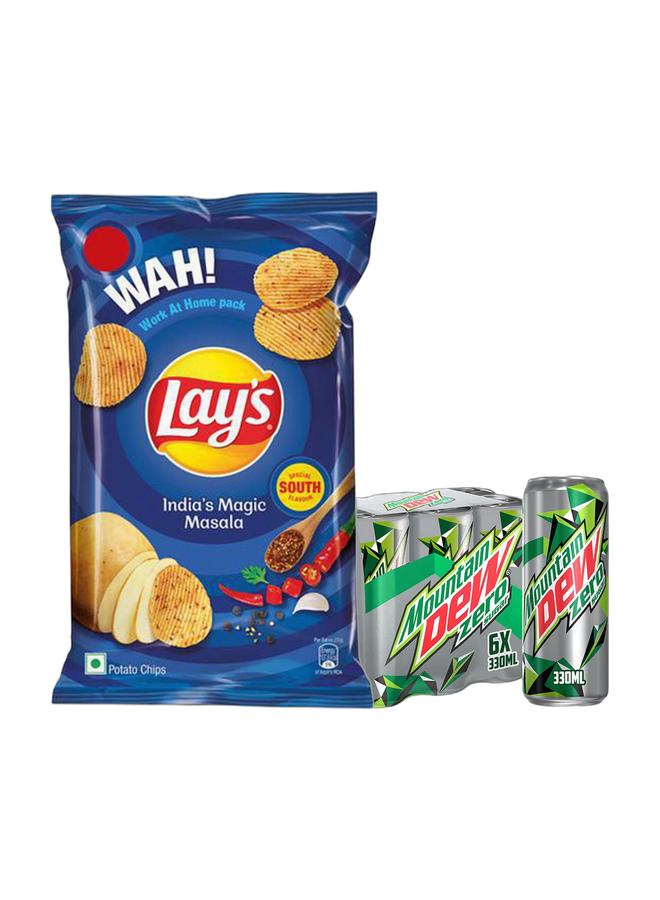 Mountain Dew Lay's India's Magic Masala Chips 80grams + Mountain Dew Zero Sugar Cans 6 x 330ml - Image 1
