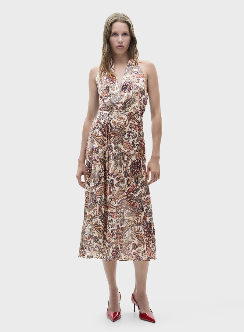 MANGO Paisley Halter Maxi Dress