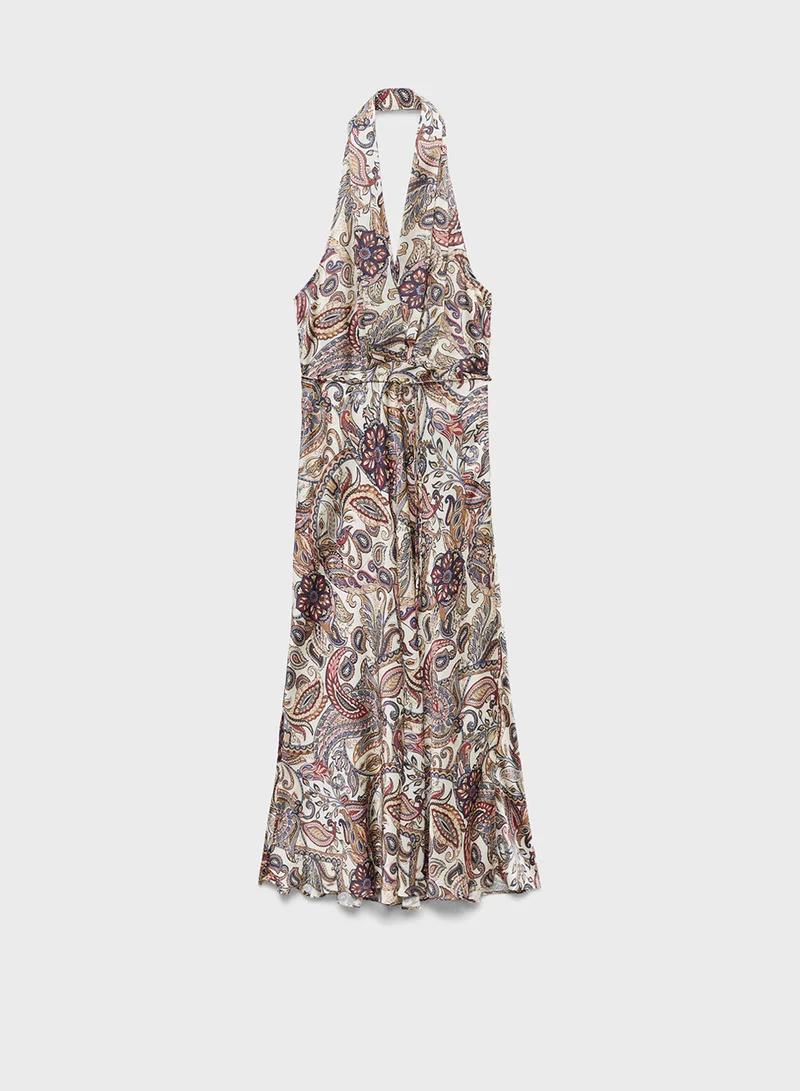MANGO Paisley Halter Maxi Dress