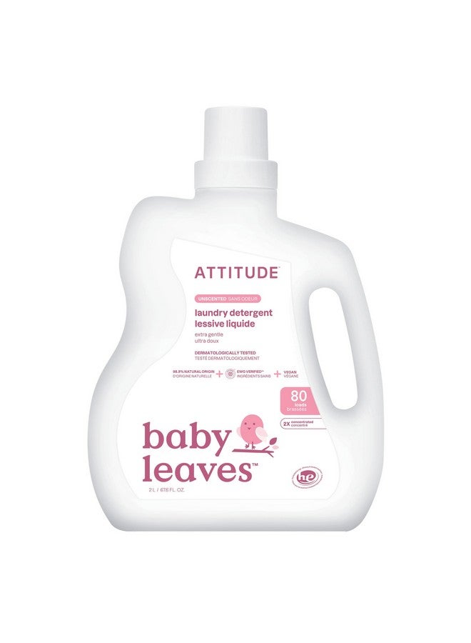 Attitude منظف غسيل الأطفال السائل من ATTITUDE، معتمد من EWG، آمن لملابس الأطفال، للرضع وحديثي الولادة، صابون غسيل نباتي ومشتق طبيعياً، متوافق مع HE، بدون رائحة، 80 غسلة، 67.6 أونصة سائلة - Image 1