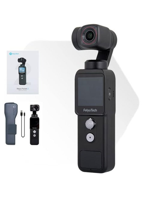 Feiyu Pocket-2 Handheld Action Camera 4K 60FPS with 3-Axis Gimbal Stabilizer, 130° Wide Angle, 1.3" Touch Screen, 1/2.3” CMOS, WiFi, for Filming Travel Vlog Video