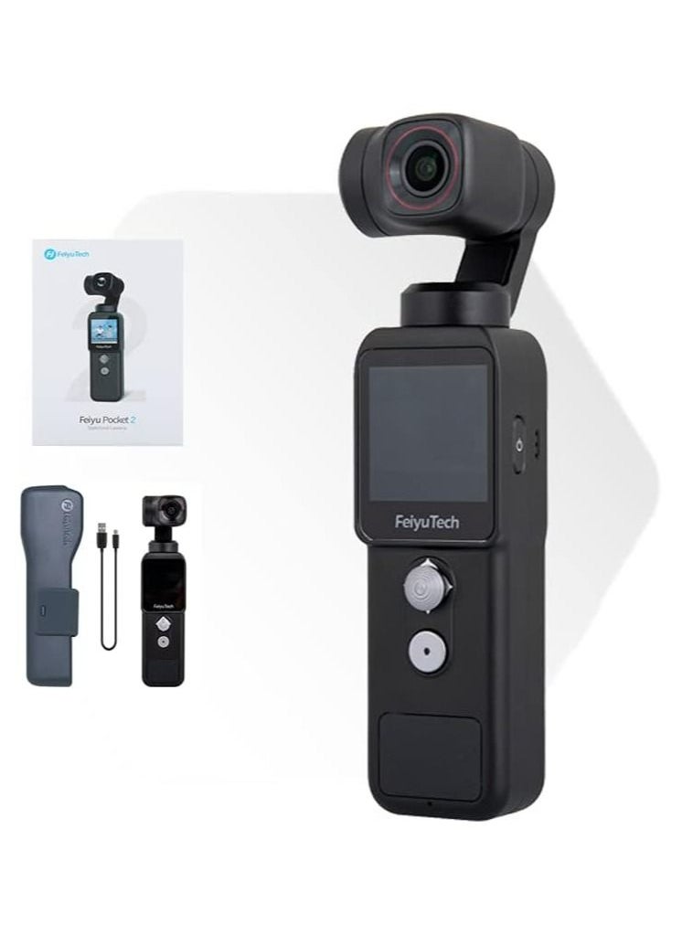 Feiyu Pocket-2 Handheld Action Camera 4K 60FPS with 3-Axis Gimbal Stabilizer, 130° Wide Angle, 1.3" Touch Screen, 1/2.3” CMOS, WiFi, for Filming Travel Vlog Video
