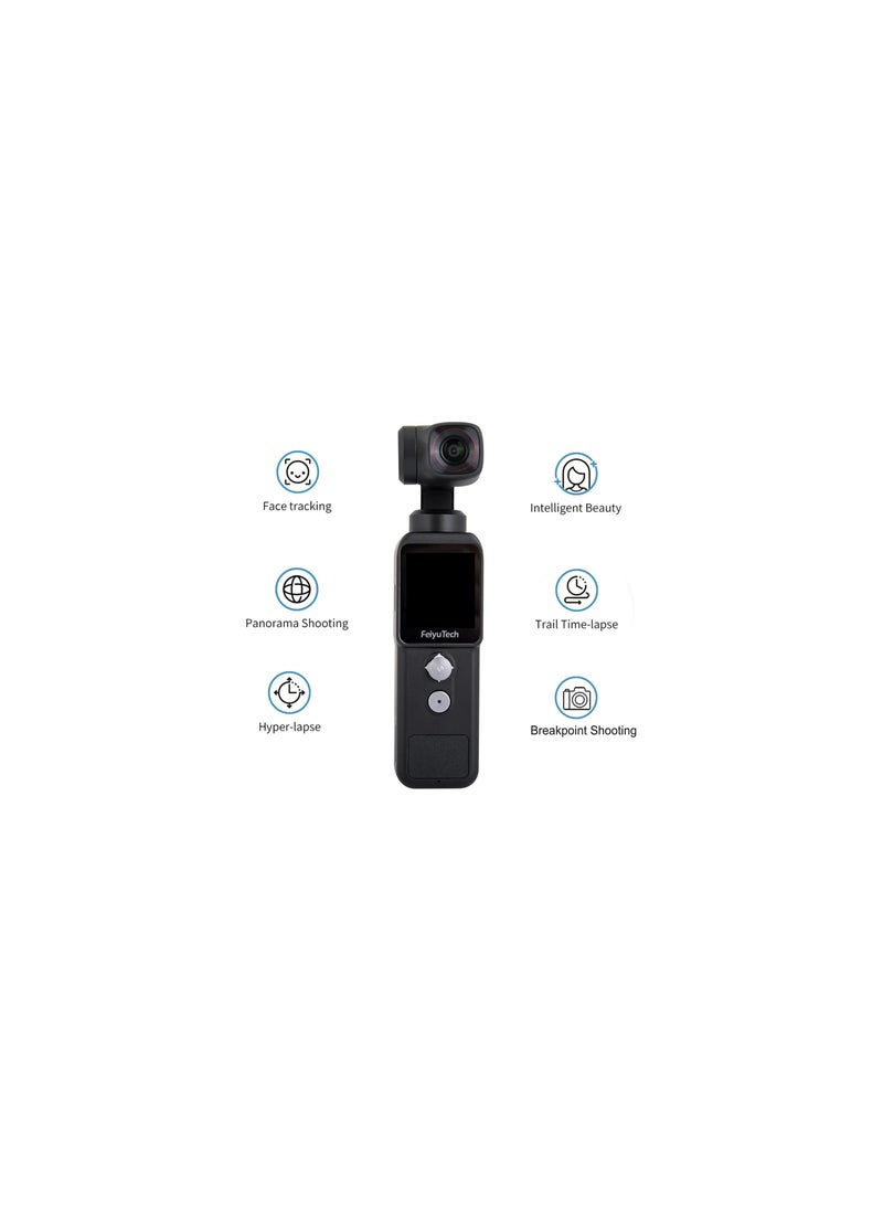 Feiyu Pocket-2 Handheld Action Camera 4K 60FPS with 3-Axis Gimbal Stabilizer, 130° Wide Angle, 1.3" Touch Screen, 1/2.3” CMOS, WiFi, for Filming Travel Vlog Video