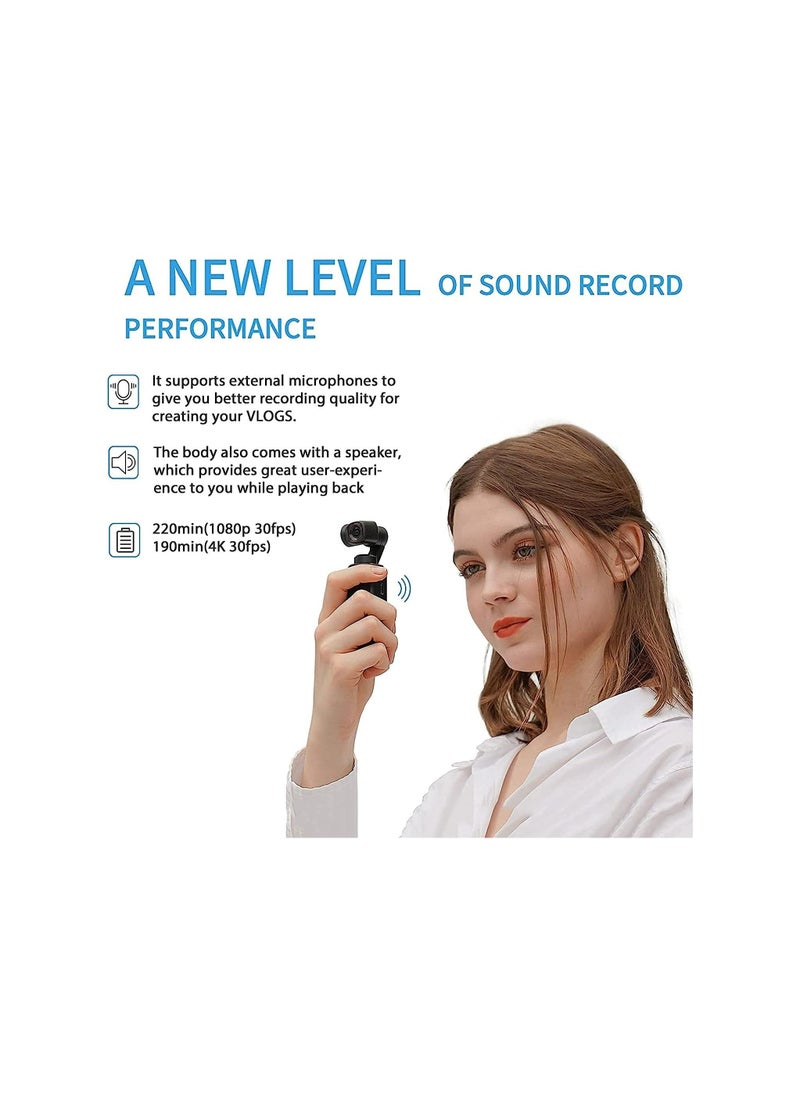 Feiyu Pocket-2 Handheld Action Camera 4K 60FPS with 3-Axis Gimbal Stabilizer, 130° Wide Angle, 1.3" Touch Screen, 1/2.3” CMOS, WiFi, for Filming Travel Vlog Video