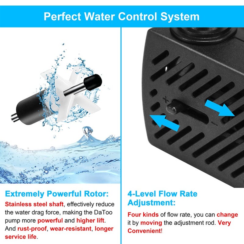 DaToo 50GPH 3W Small Submersible Water Pump Mini Fountain Pump Ultra Quiet For Aquarium Fish Tank Pond Statuary Hydroponics - Image 3