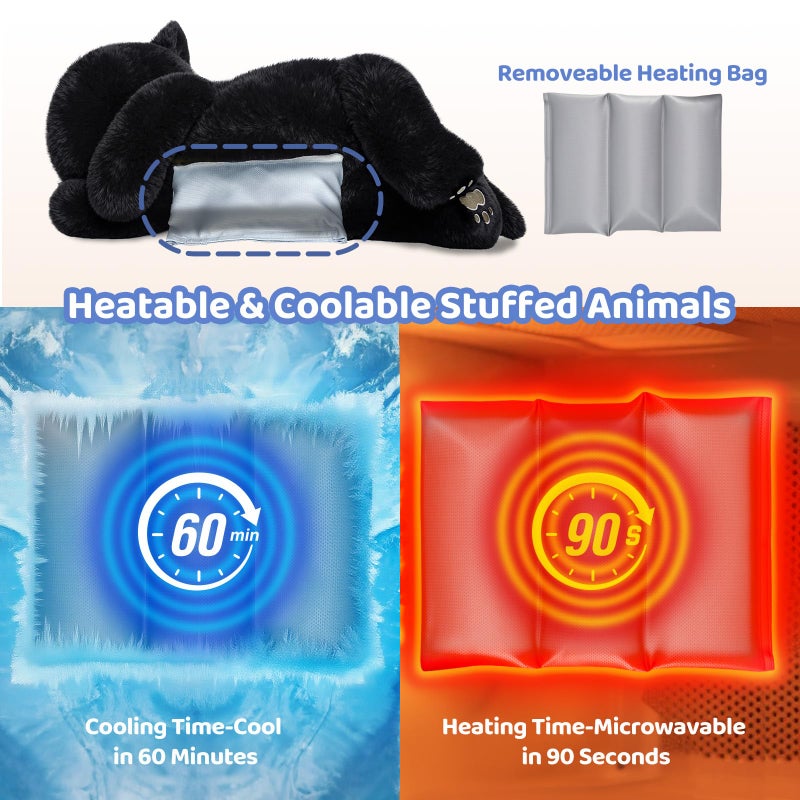 Mewaii Weighted Stuffed Animals with Microwavable Heating Pad - 5lb Adjustable  Heatable & Coolable Black Cat Plush for Realistic Hug  Removable Inner Pad  Plush Gift for Kids & Adults (23 Inch) - Image 5
