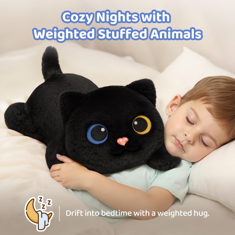 Mewaii Weighted Stuffed Animals with Microwavable Heating Pad - 5lb Adjustable  Heatable & Coolable Black Cat Plush for Realistic Hug  Removable Inner Pad  Plush Gift for Kids & Adults (23 Inch) - Image 4