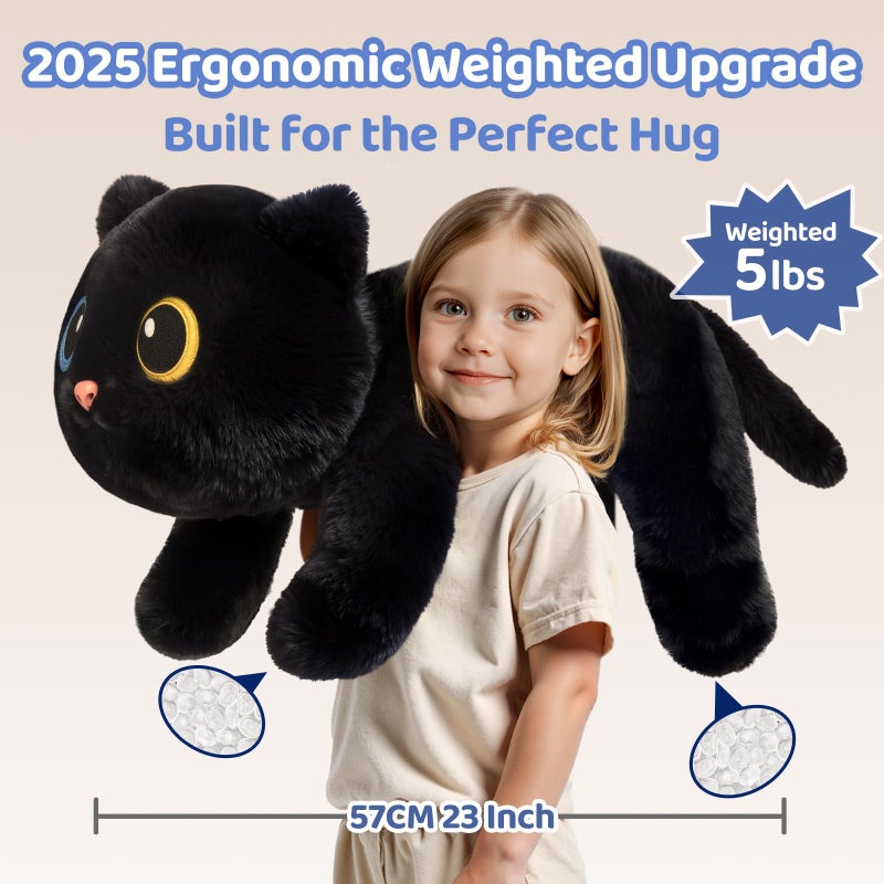 Mewaii Weighted Stuffed Animals with Microwavable Heating Pad - 5lb Adjustable  Heatable & Coolable Black Cat Plush for Realistic Hug  Removable Inner Pad  Plush Gift for Kids & Adults (23 Inch) - Image 3