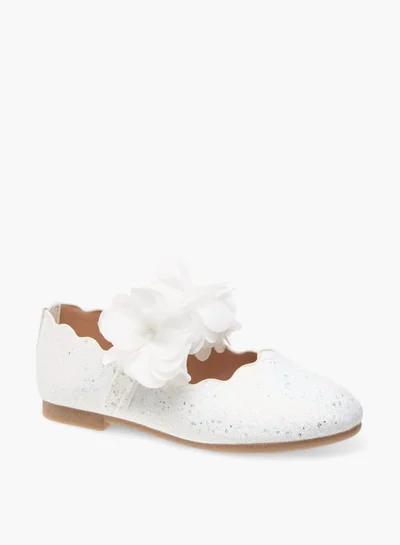 جونيورز Girls Floral Detail Ballerina Shoes With Hook And Loop Closure