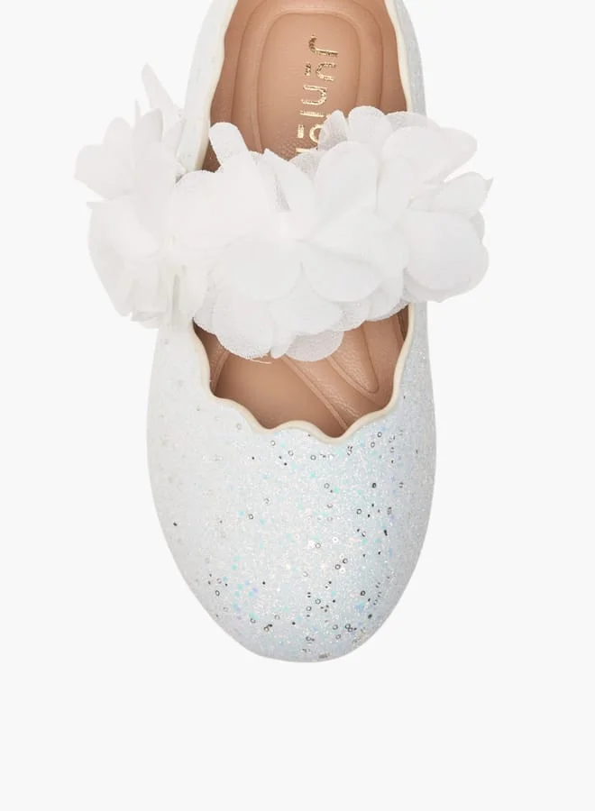 جونيورز Girls Floral Detail Ballerina Shoes With Hook And Loop Closure