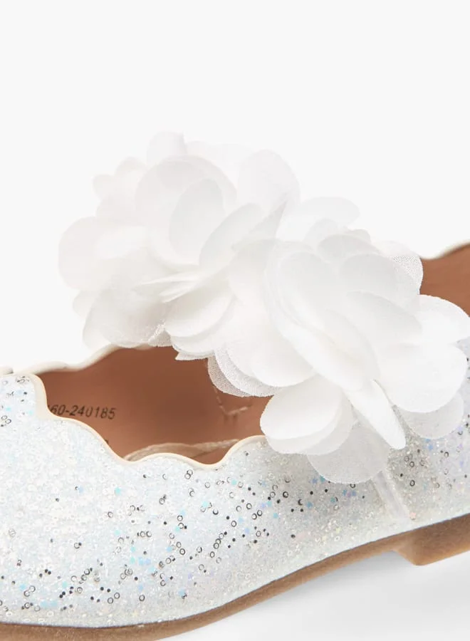 جونيورز Girls Floral Detail Ballerina Shoes With Hook And Loop Closure