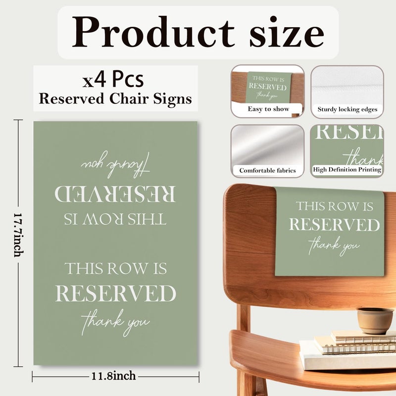 ChissNook Reserved Seating Chair Signs, This Row Is Reserved Pew Cloths Seating Placeholder for Church Pews, Sage Green Wedding Decorations for Reception Parties Event (Sage Green, 4 PCS) - Image 2