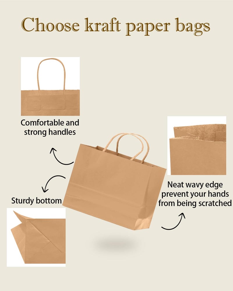 qiqee 50-Packs Brown Paper Gift Bags with Handles Bulk 12.6"x4.3"x10" Wide Large Size Party Favor Bags Multiple Uses - Image 5